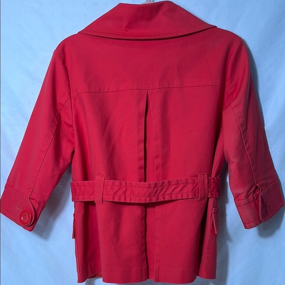 Kensie Red Trench Coat with Double-Breasted Design and Wide Collar - Picture 3 of 6